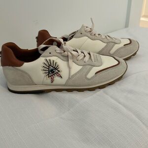 Coach size 10 canvas beige and camel colored suede sneakers.